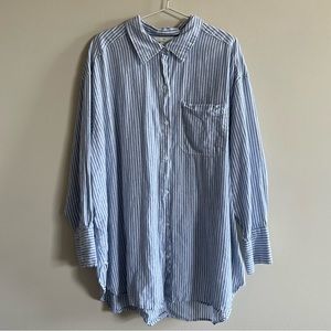 H&M Linen Blend Oversized Shirt (Blue/White, L)